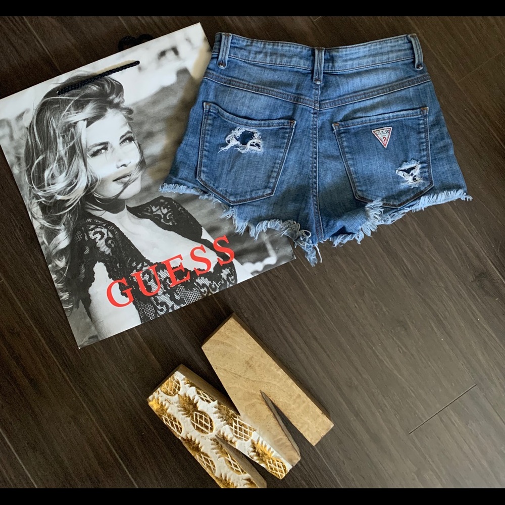 Guess denim shorts distressed